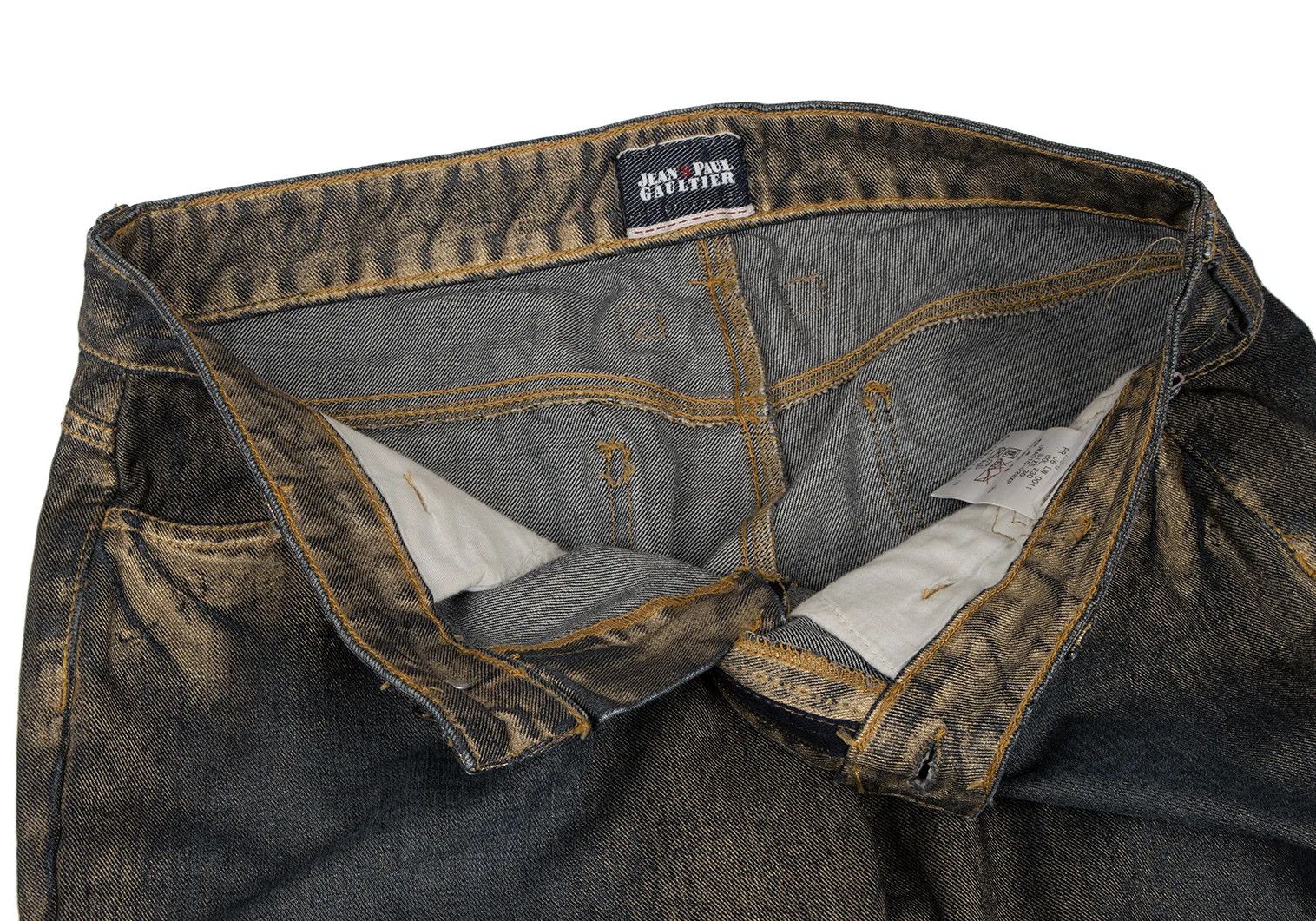 Jean Paul Gaultier Gold Paint Studded Zip Hem Denim in Indigo Gold 30 Size US 30 / EU 46 - 8 Thumbnail