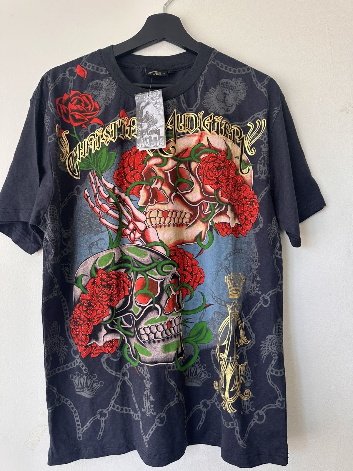 Christian Audigier Christian Audigier LA Skull Tattoo Rose Art Rhinestone Size US XXL / EU 58 / 5 - 1 Thumbnail