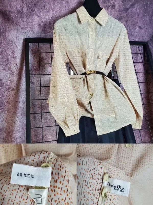 Dior Dior Long Sleeve Beige Cotton Floral Shirt . Size L / US 10 / IT 46 - 1 Thumbnail