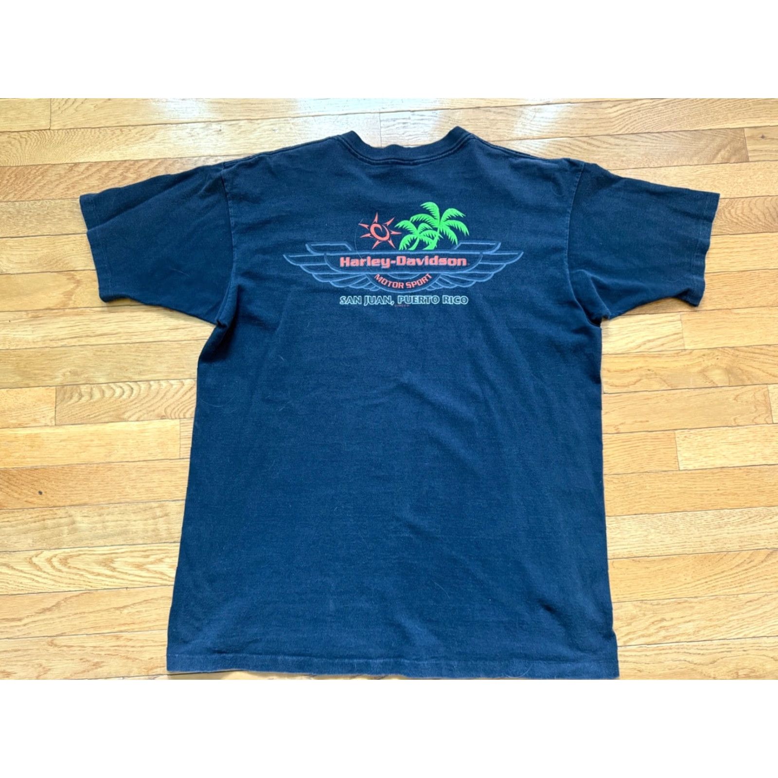 Harley Davidson VTG Harley-Davidson T-Shirt Mens XL Black Cotton Short Sleeve 1990s Puerto Rico USA Made Storm Graphic Print Double-Sided 90s Size XL Reg Fit Size US XL / EU 56 / 4 - 2 Thumbnail