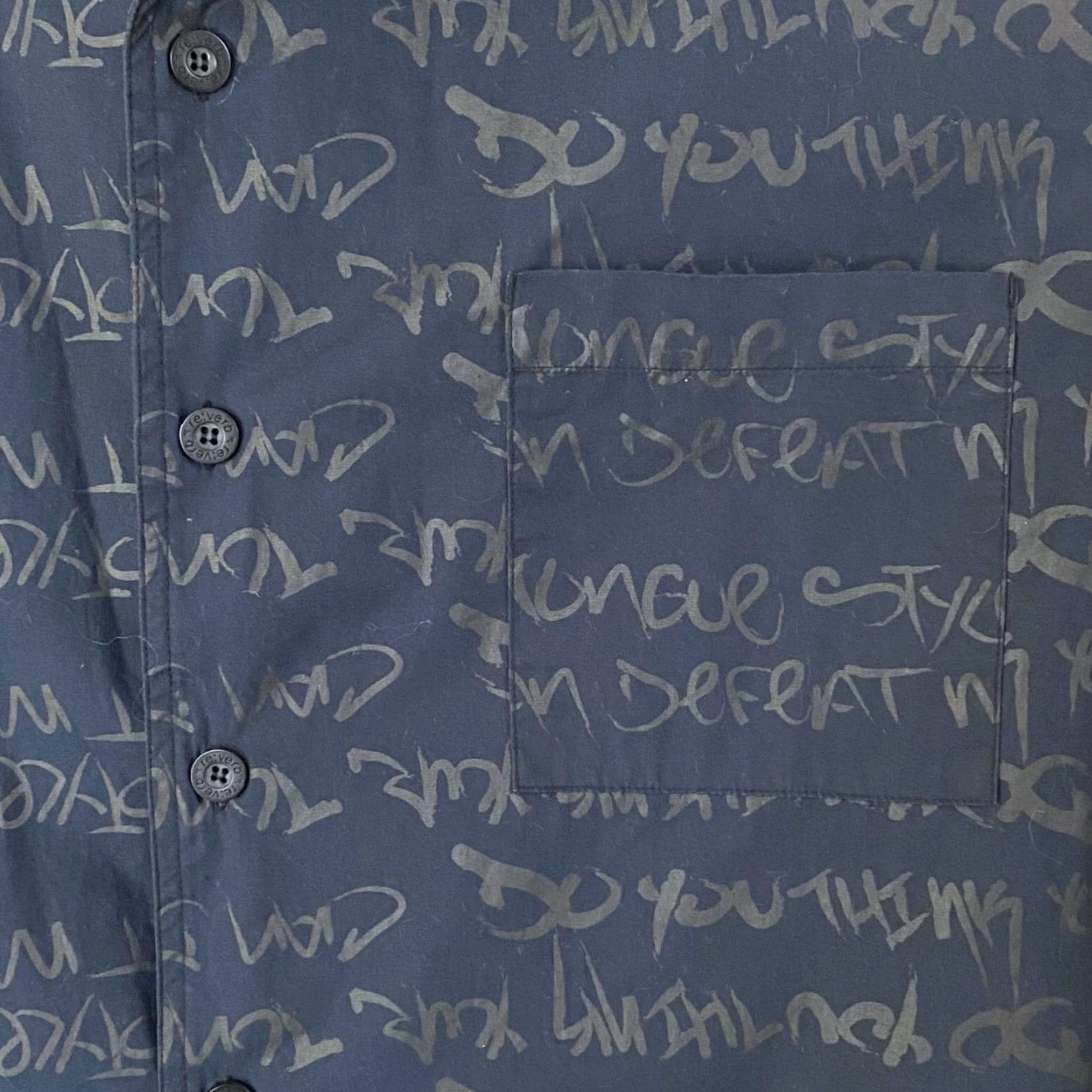 Vintage Y2K Re:verb Graffiti Script Button-Up Shirt Men's XL Navy Blue Short-Sleeve Size US XL / EU 56 / 4 - 7 Thumbnail