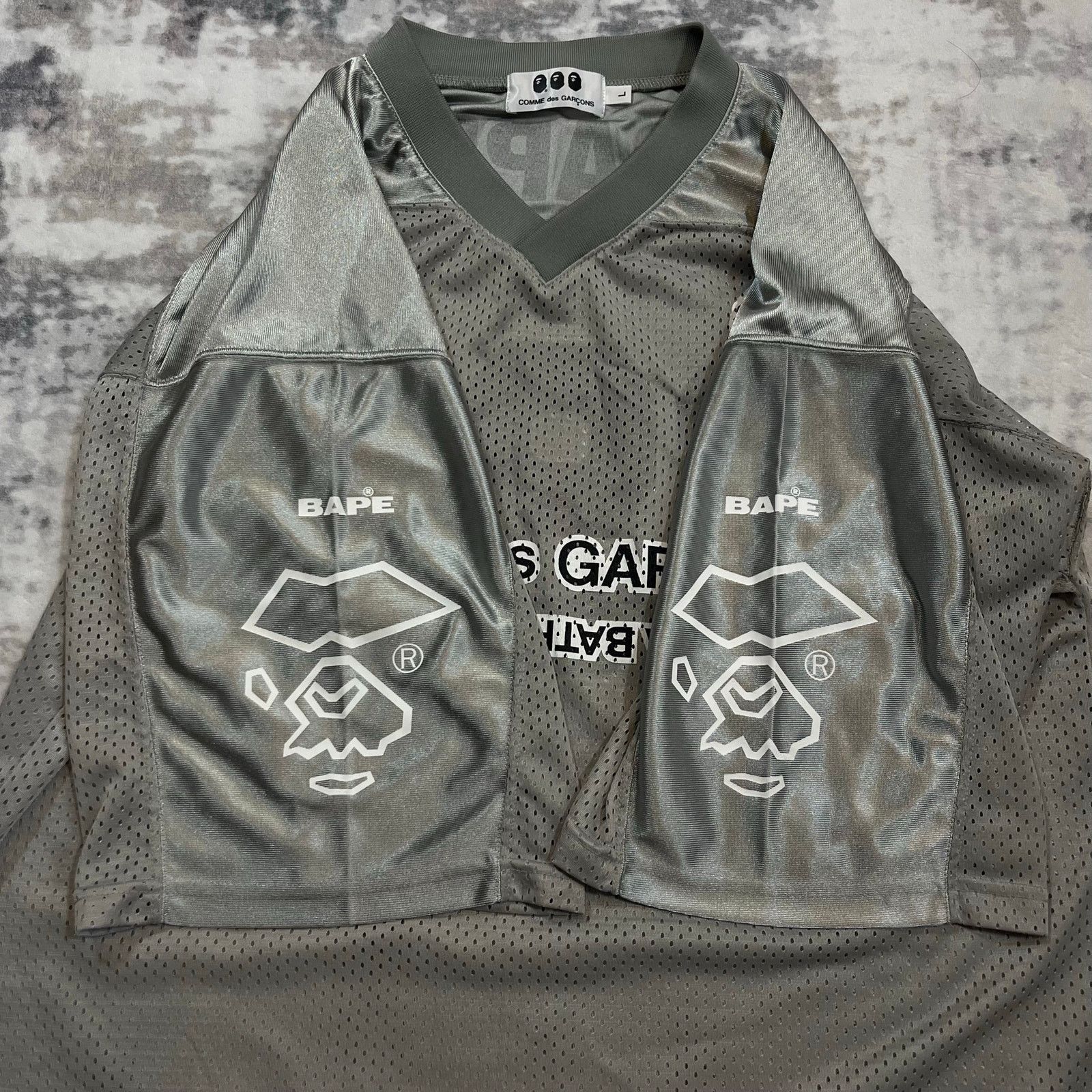 Bape × Comme des Garcons Authentic Bape x Comme Des Garçons Mesh Football Jersey L Size US L / EU 52-54 / 3 - 7 Thumbnail