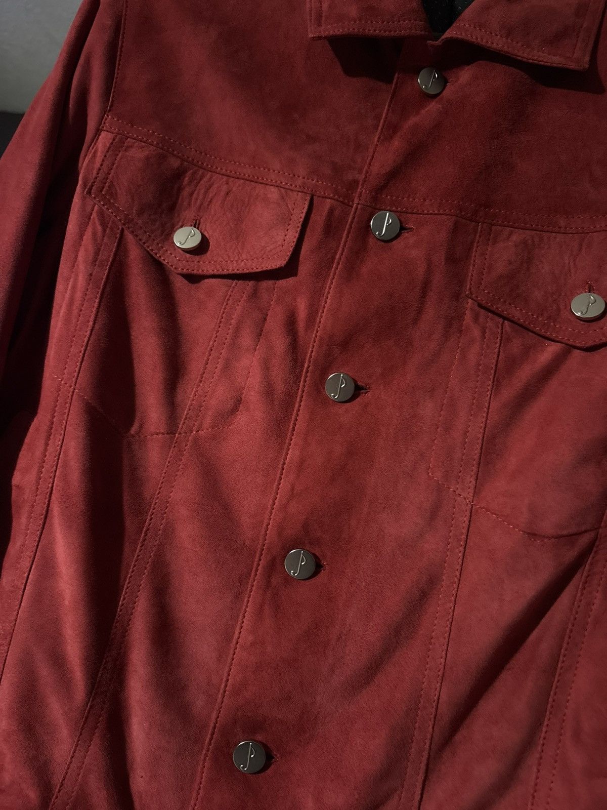 Jarod John Leonard JJL Goat Suede Red Trucker Jacket Size US M / EU 48-50 / 2 - 3 Thumbnail