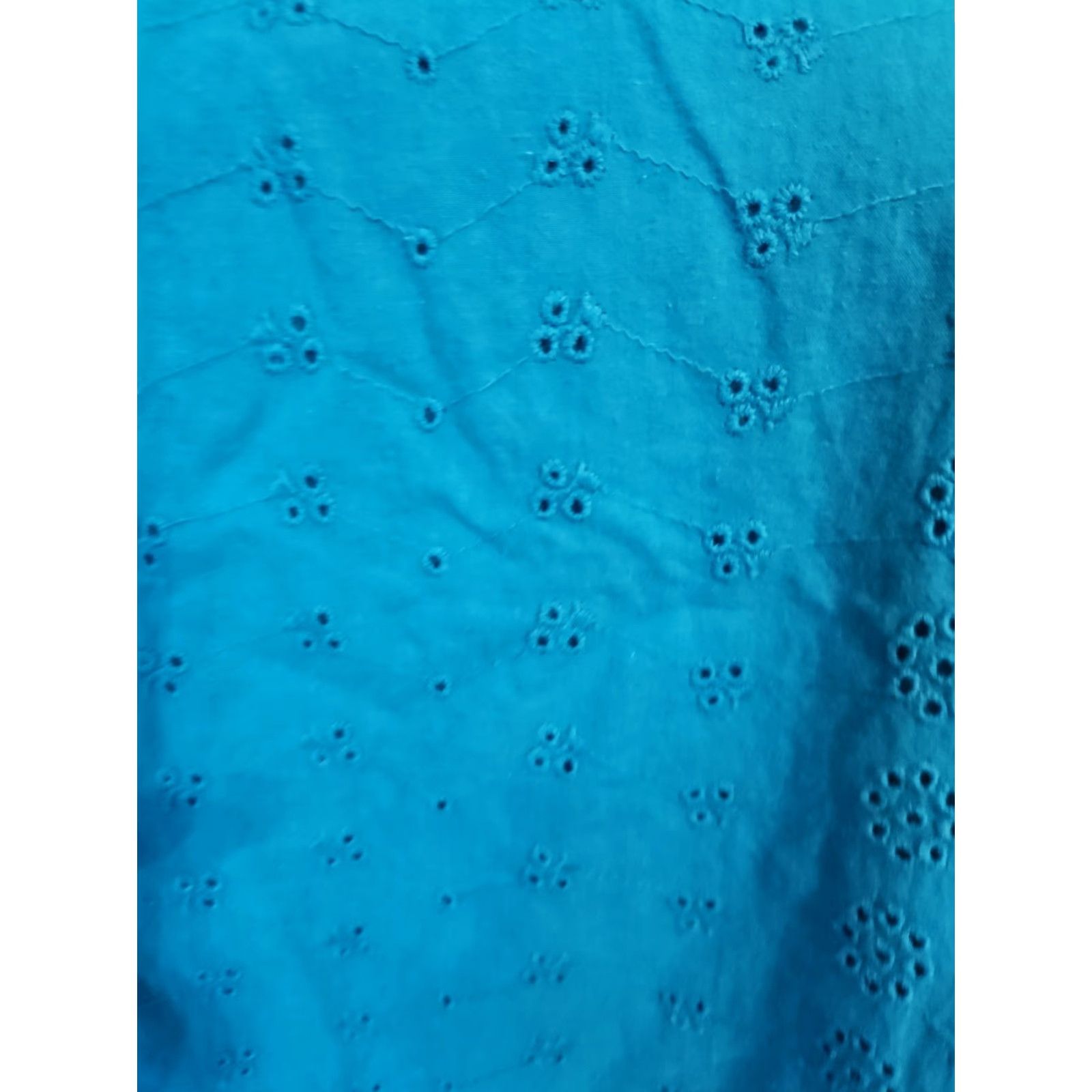Vintage Laura Scott Blue Eyelet Casual Top Shirt Boho XL 16 18 Women T-Shirt Crew Neck Short Sleeve Cap Sleeve 100% Cotton Easy Care Size XL / US 12-14 / IT 48-50 - 2 Thumbnail