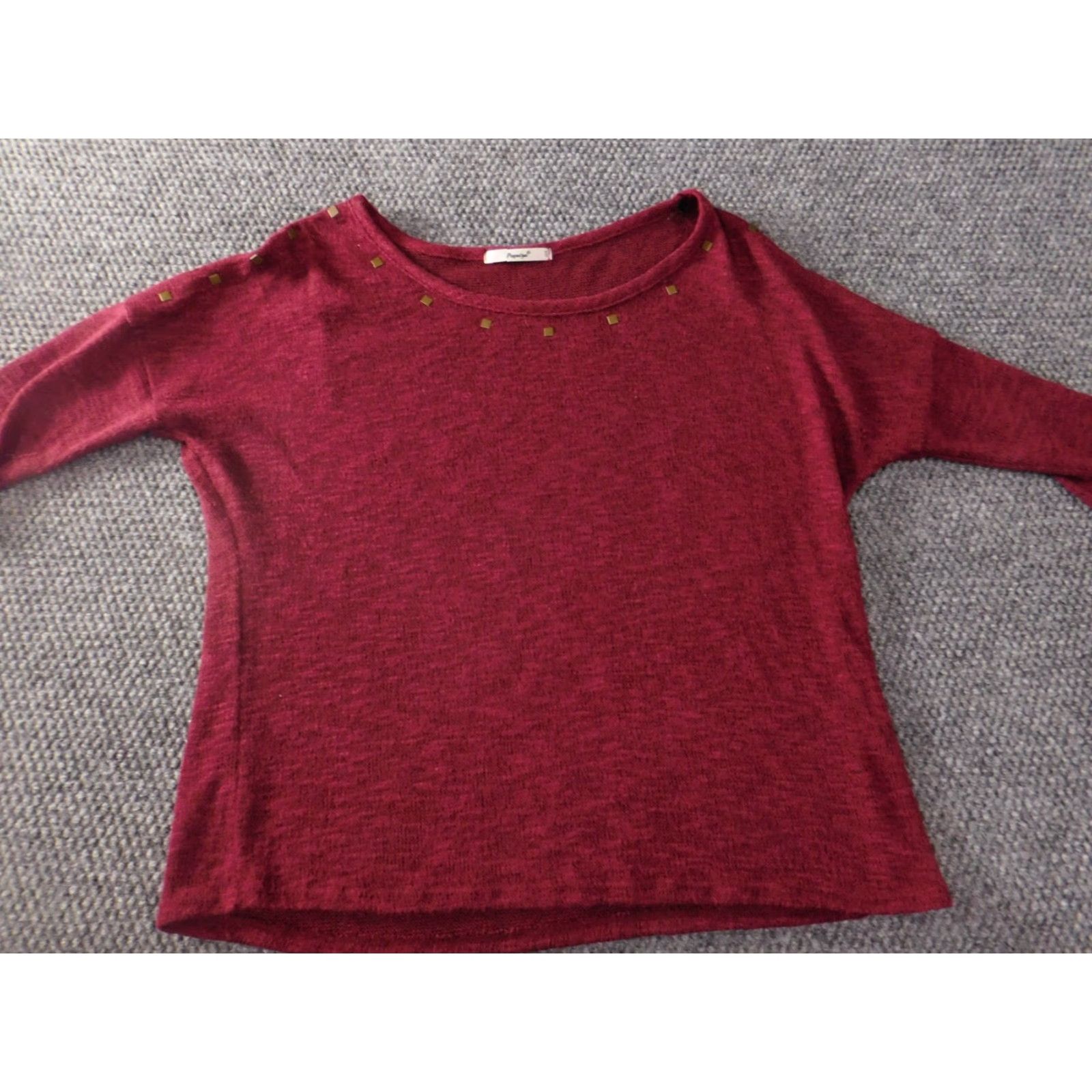 Vintage Papaya Womens Blouse XL Red Pullover Knit Puff Sleeve 3/4 Collar Bow Button Knitwear Sweater Regular Size XL / US 12-14 / IT 48-50 - 4 Thumbnail