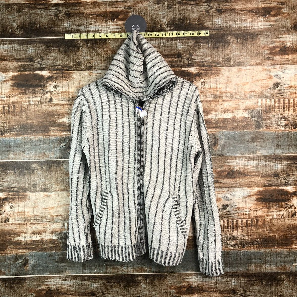 Homespun Knitwear DL Foravi White stripe sweater Hoodie Knitwear #C497 Size US M / EU 48-50 / 2 - 1 Thumbnail