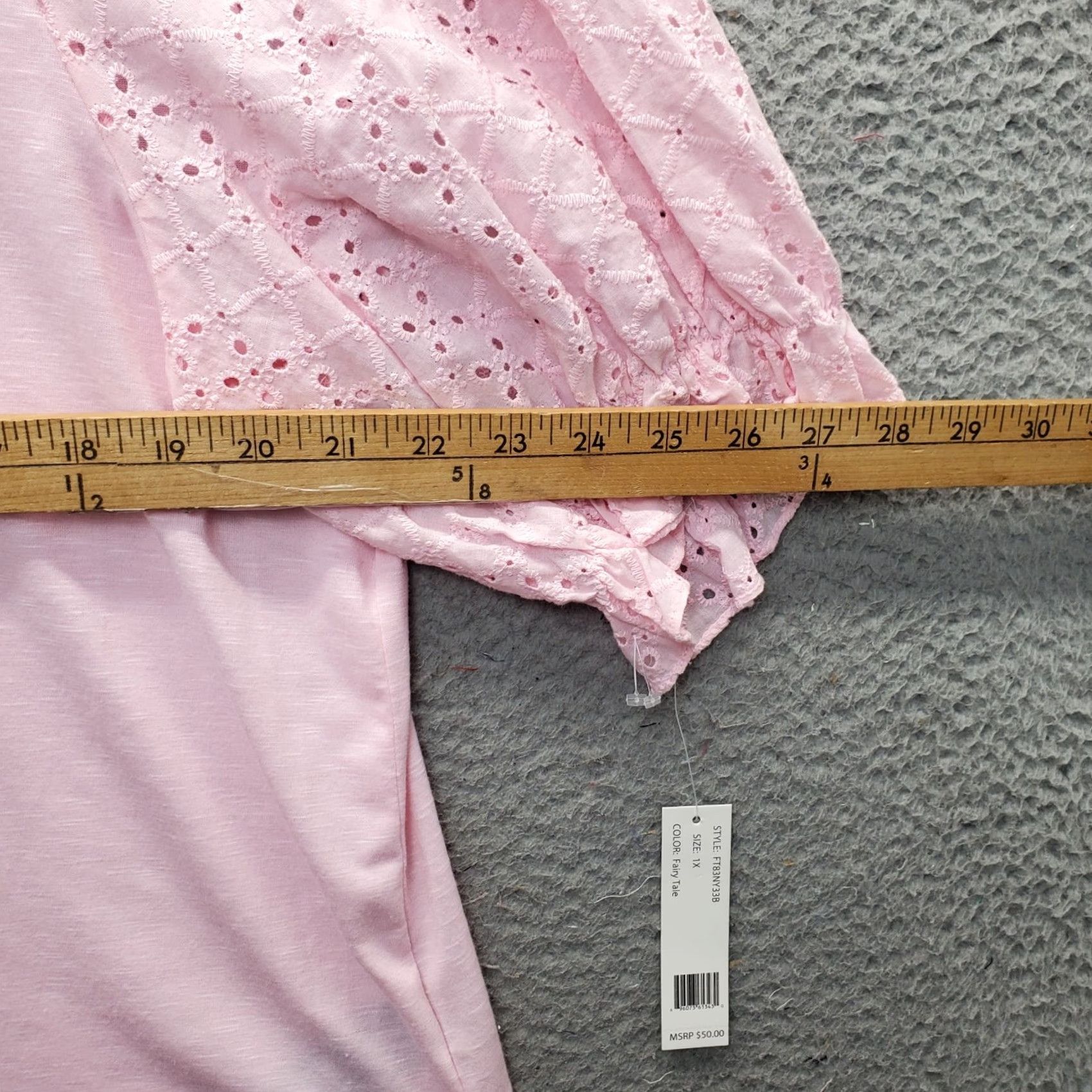 Vintage Zac & Rachel Blouse Womens 1X Pink Eyelet Balloon Sleeve Round Neck Pullover Shirt Size XL / US 12-14 / IT 48-50 - 3 Thumbnail