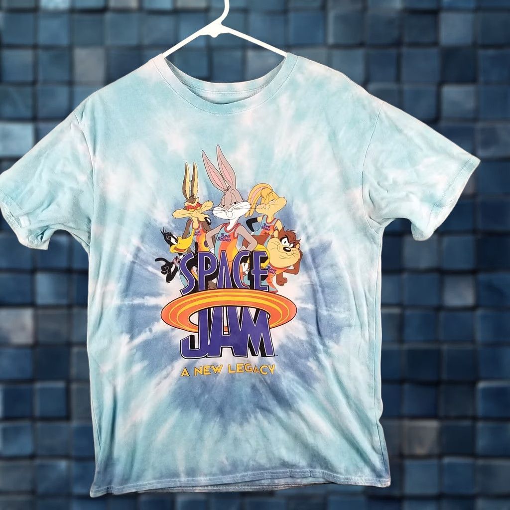 Vintage Space Jam Men T-Shirt Medium Tie-Dye A New Legacy Cartoon Cast Graphic Adult Tee Blue M Mens T-Shirt Size US M / EU 48-50 / 2 - 1 Thumbnail
