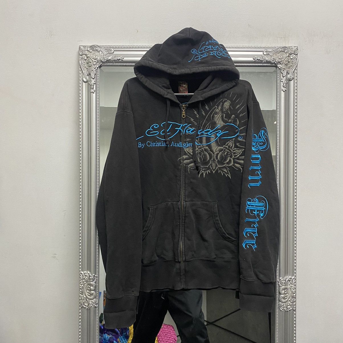 Ed Hardy Vintage Ed Hardy Zip Hoodie All Print By Christian Audigier Size US L / EU 52-54 / 3 - 1 Thumbnail