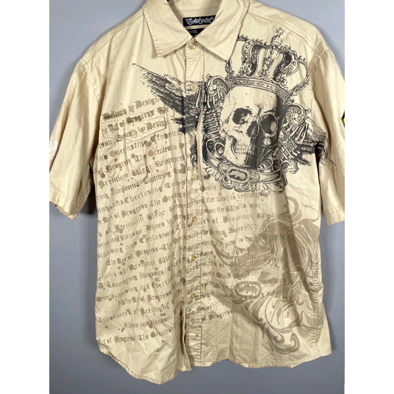 Ecko Unltd. VINTAGE Ecko Unltd. Skull Wings Military Shirt Adult Large Beige Geometric Hip Hop Mens Size US L / EU 52-54 / 3 - 7 Thumbnail