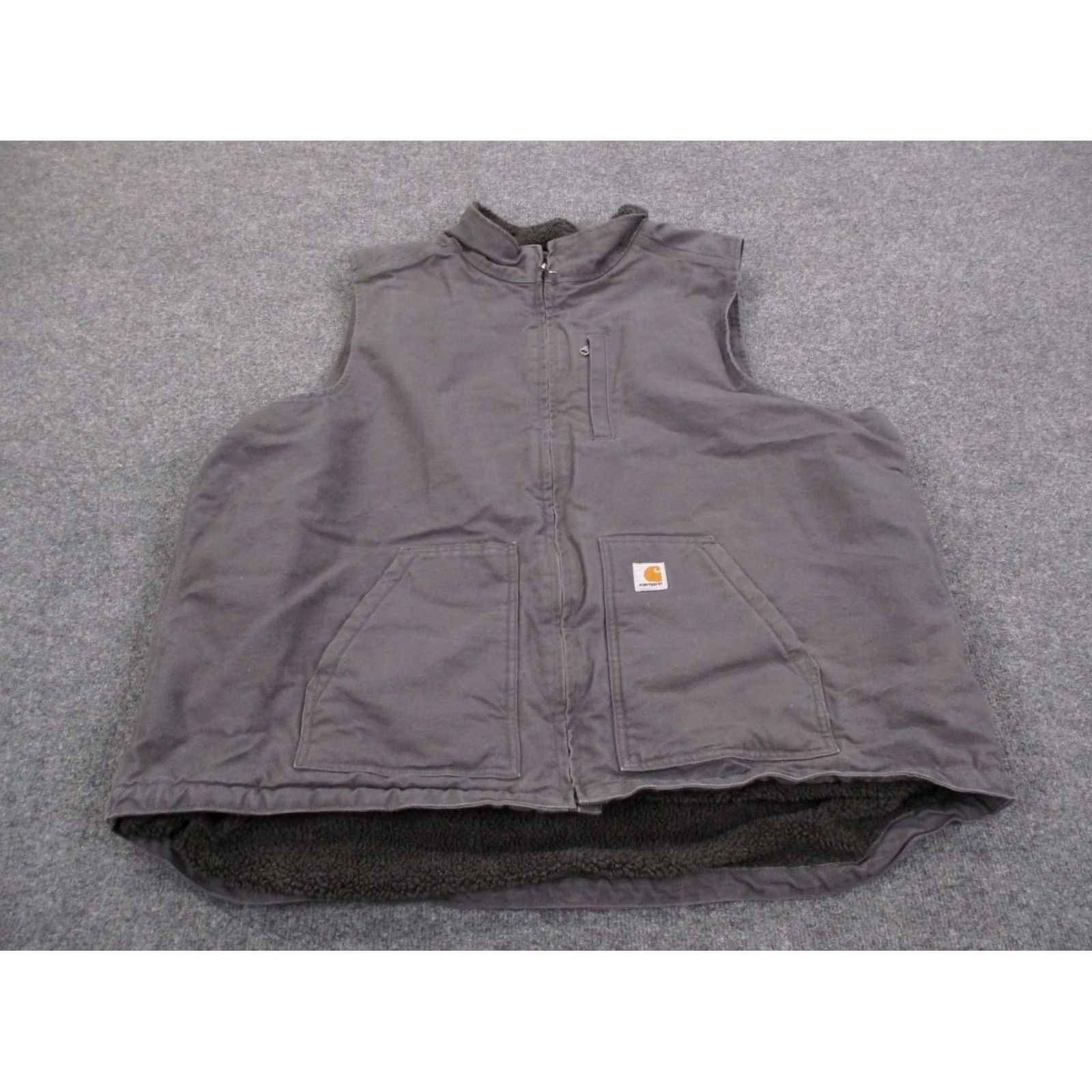 Carhartt Carhartt Vest Mens 3XLT Gray Canvas Heavy Duty Workwear Zip Full Zip Windbreaker Pockets Regular Stand-Up Collar Outdoors Winter, Spring, Fall Mens Size US XXL / EU 58 / 5 - 2 Thumbnail