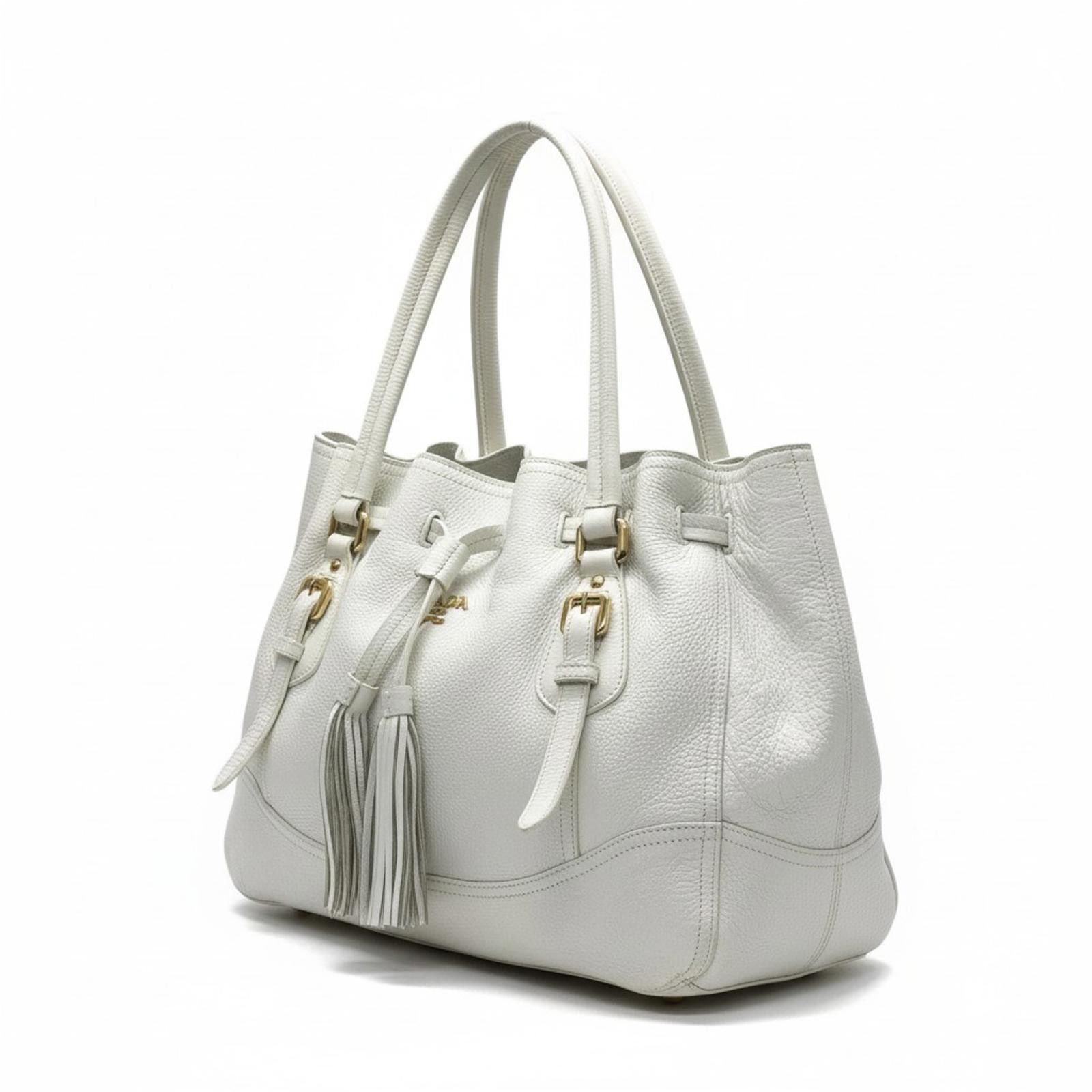 Prada Prada - White Leather Tote Bag Tassel Size ONE SIZE - 1 Thumbnail