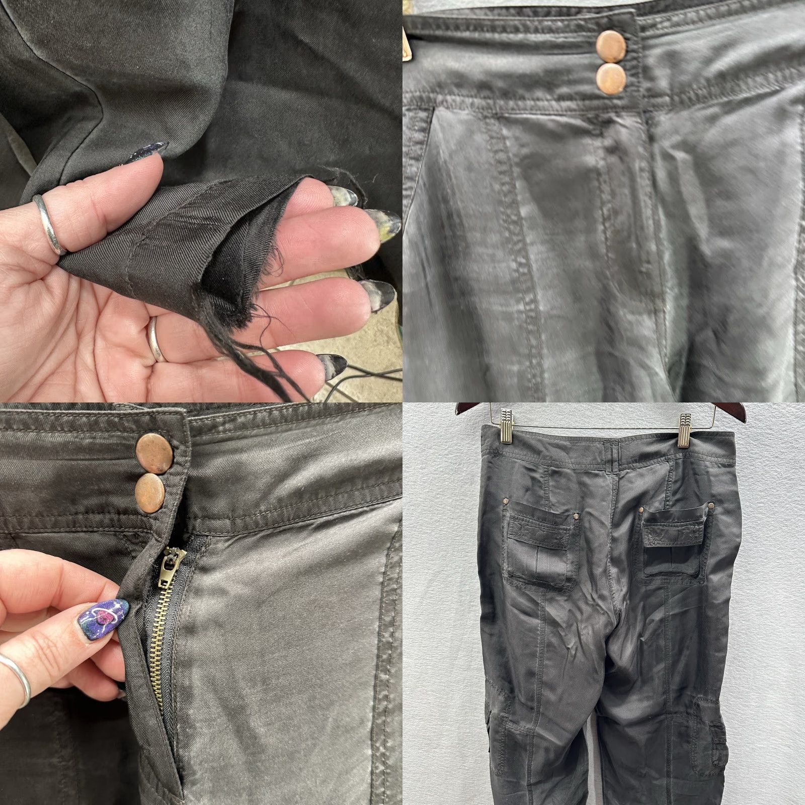 Vintage VINTAGE Cache Women’s Cargo Pants 4 Black Silk Rhinestone Accents 90s Bohemian Festival Size 27" / US 4 / IT 40 - 8 Thumbnail