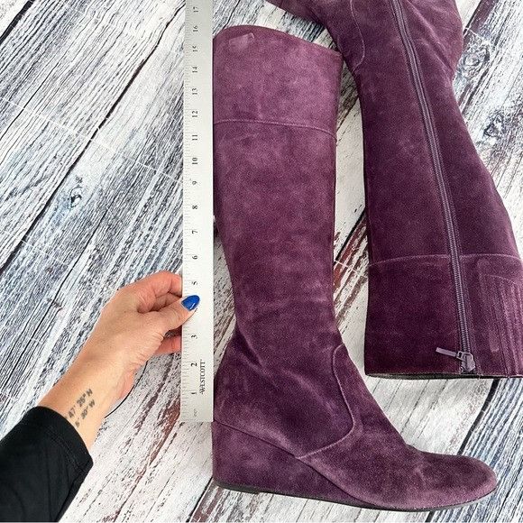 Boden BODEN Plum Purple Suede Leather Knee-High Wedge Boots Size US 9 / IT 39 - 8 Thumbnail