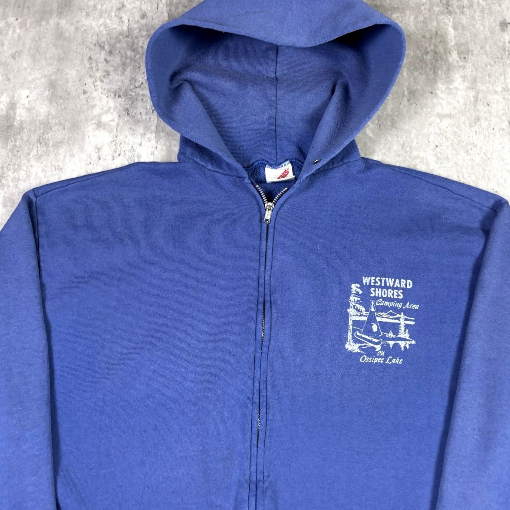 Jerzees VINTAGE Jerzees Hoodie XL Graphic Print Full Zip 80s Camping Blue Men Size US XL / EU 56 / 4 - 3 Thumbnail