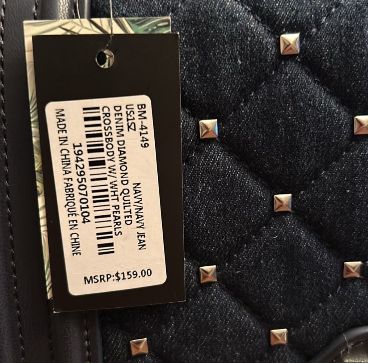 Badgley Mischka Badgley Mischka Denim Blue Vegan Leather Studded Pearl Bag Size ONE SIZE - 9 Thumbnail