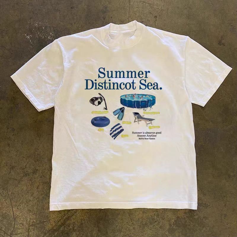 Vintage White washed retro summer pool print t-shirt Size US M / EU 48-50 / 2 - 1 Thumbnail