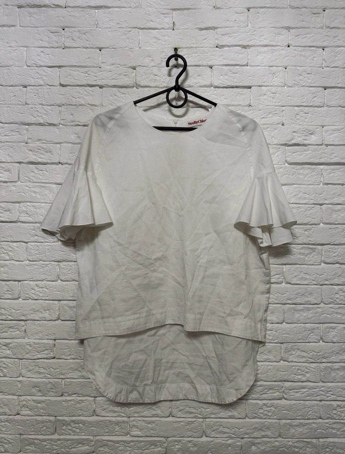 See by Chloe See By Chloe Ruffle Sleeve Blouse Asymmetrical Hem Sz M Size M / US 6-8 / IT 42-44 - 1 Thumbnail