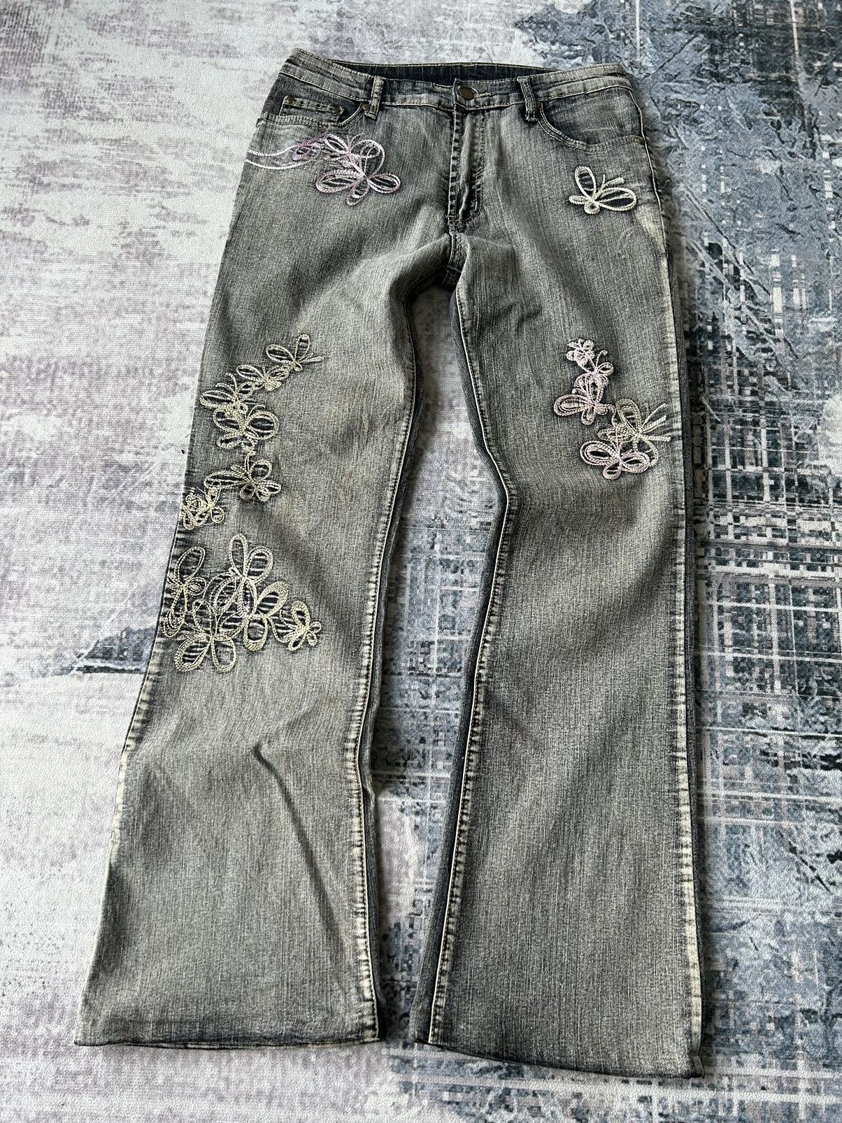 If Six Was Nine Embroidery Art Flower Flared Jeans Size US 29 - 2 Thumbnail