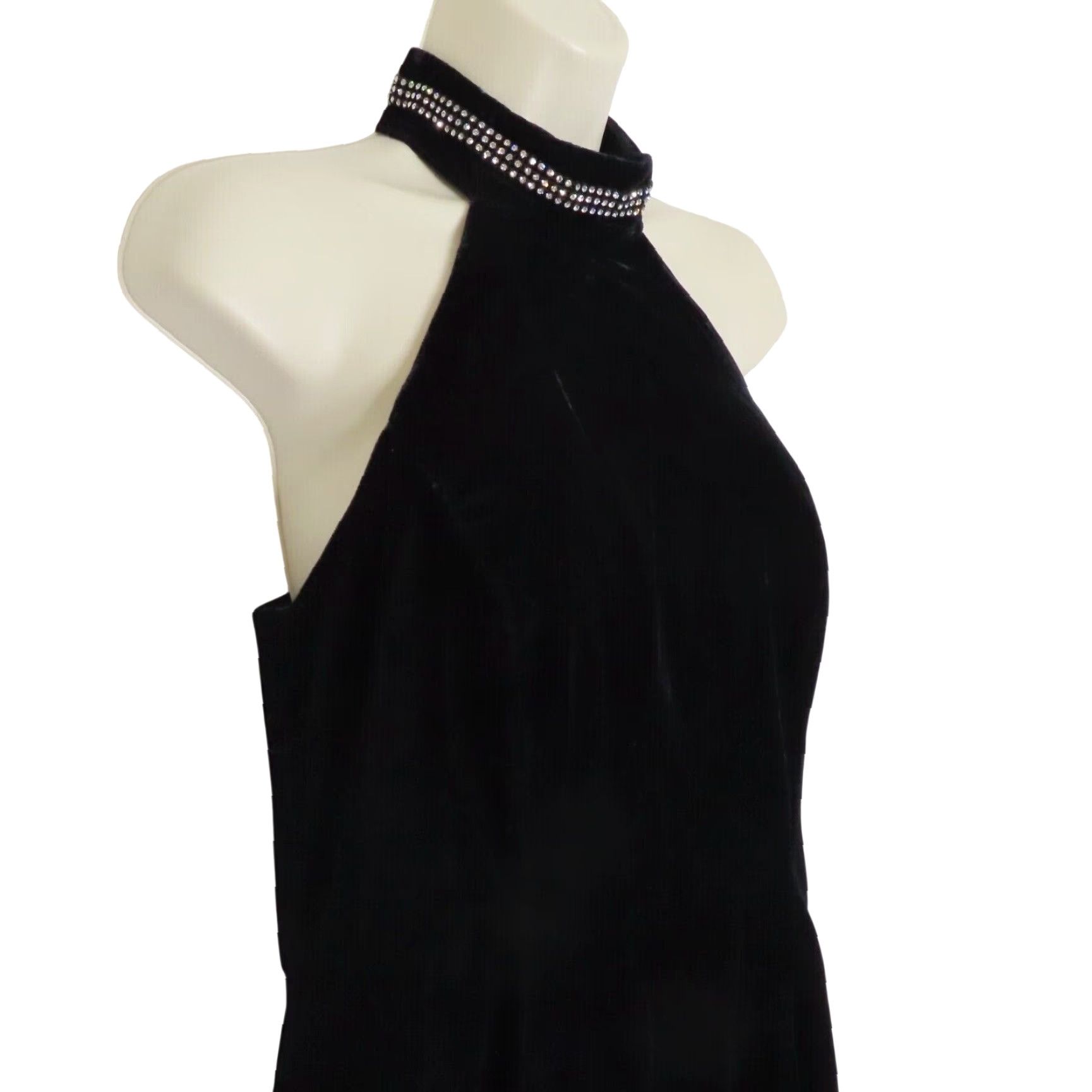 Velvet VINTAGE Hampton Nites Women 8 Black Velvet High Neck Rhinestone Collar 1990s NEW Size M / US 6-8 / IT 42-44 - 2 Thumbnail