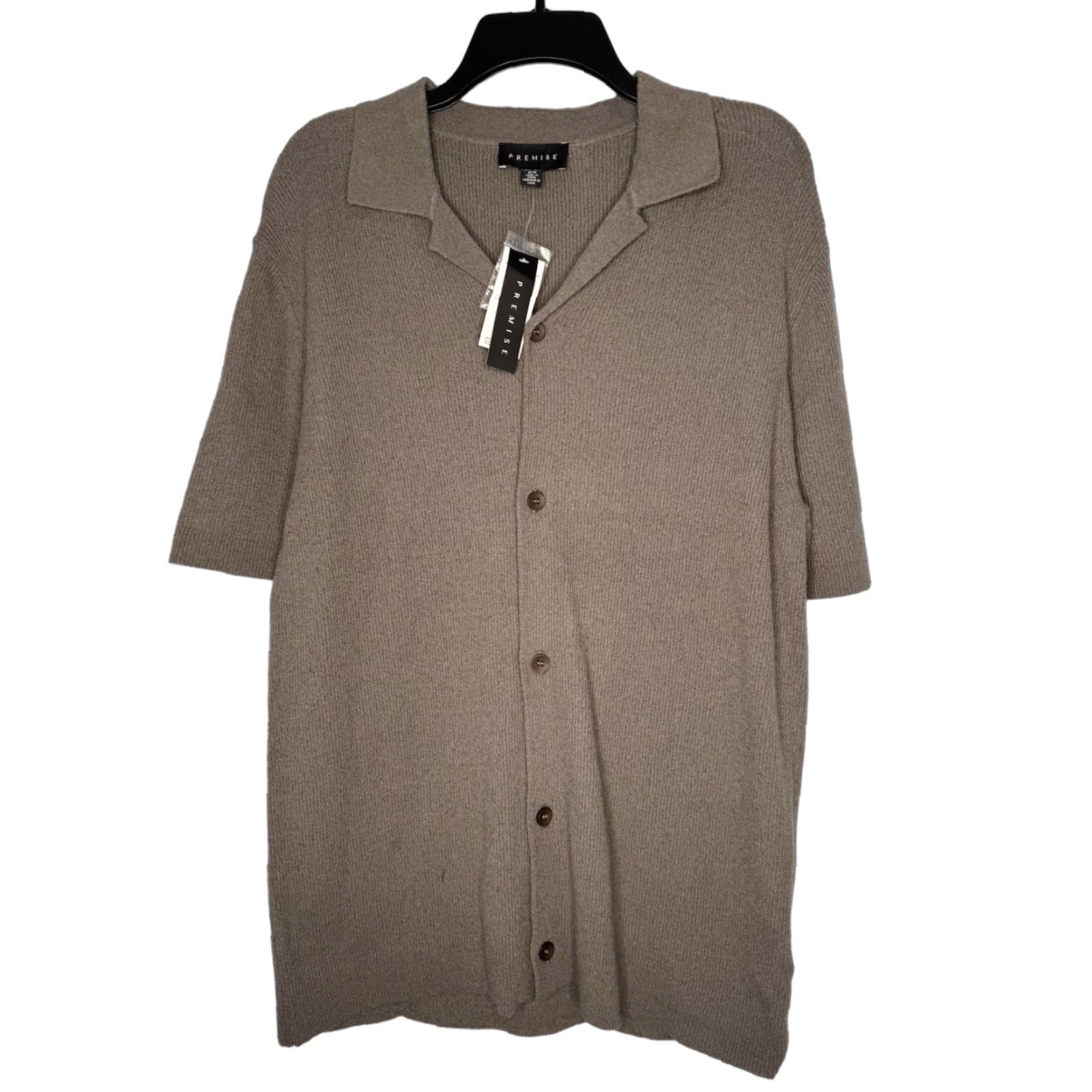 Vintage Premise Mens Polo Shirt Knit Cotton Short Sleeve Collar Front Button Regular M Gray Size US M / EU 48-50 / 2 - 1 Thumbnail