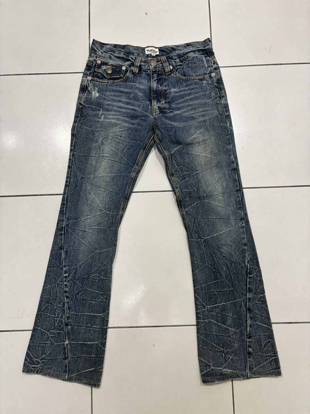 Japanese Brand Vintage 90s NYLAUS Japan Clawmark Distres Jeans Size US 30 / EU 46 - 2 Thumbnail