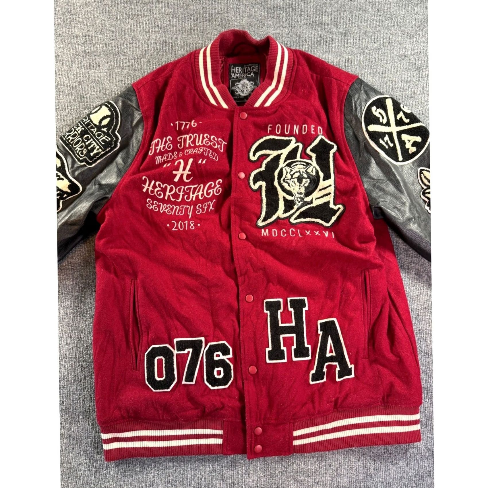 LONE WOLF VINTAGE Heritage America Varsity Jacket Mens 3XL Burgundy Patchwork Letterman Size US XXL / EU 58 / 5 - 3 Thumbnail