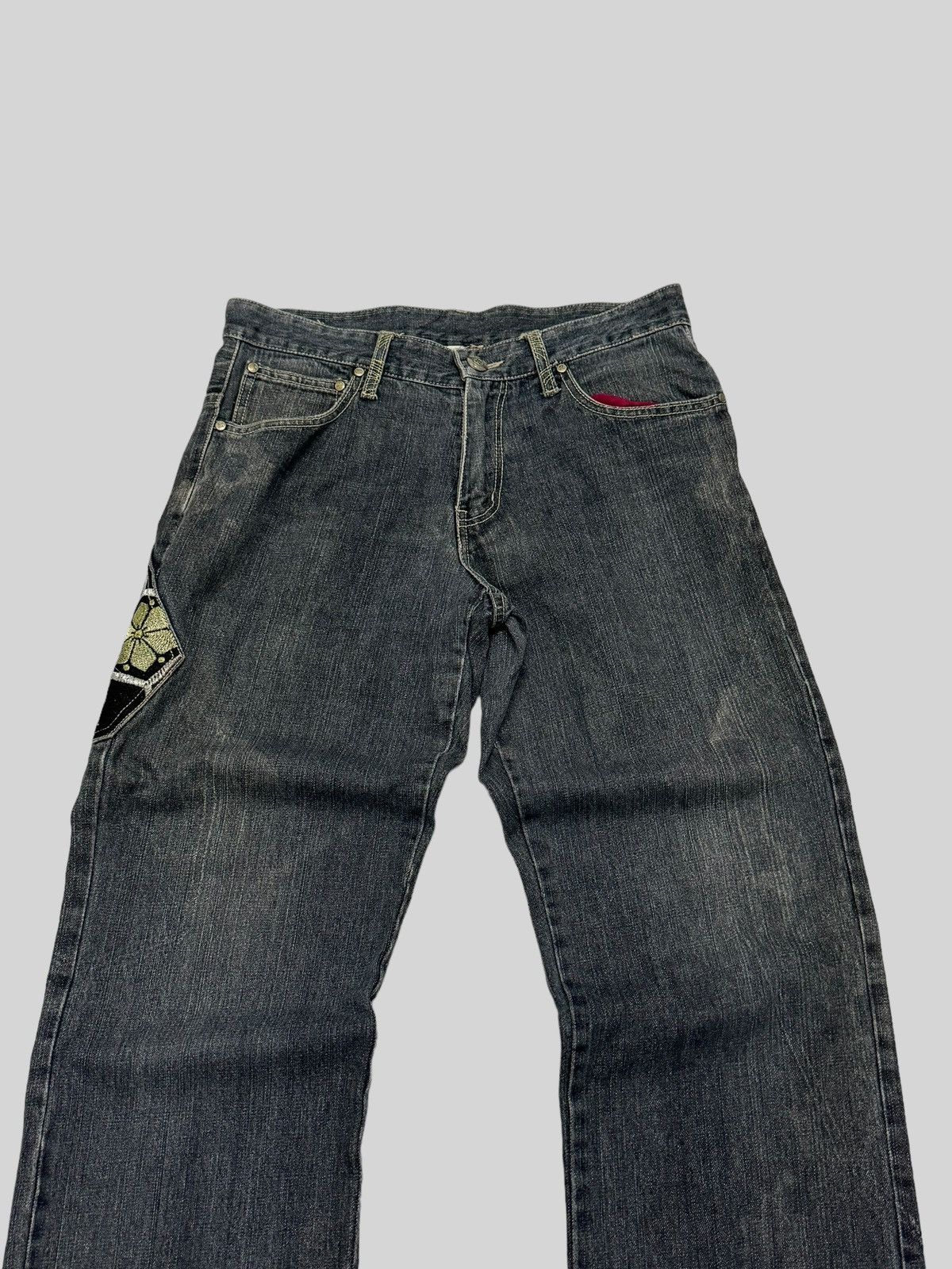 Japanese Brand Gumu Floral Double Pocket Jeans Distressed Jeans Size US 31 - 3 Thumbnail