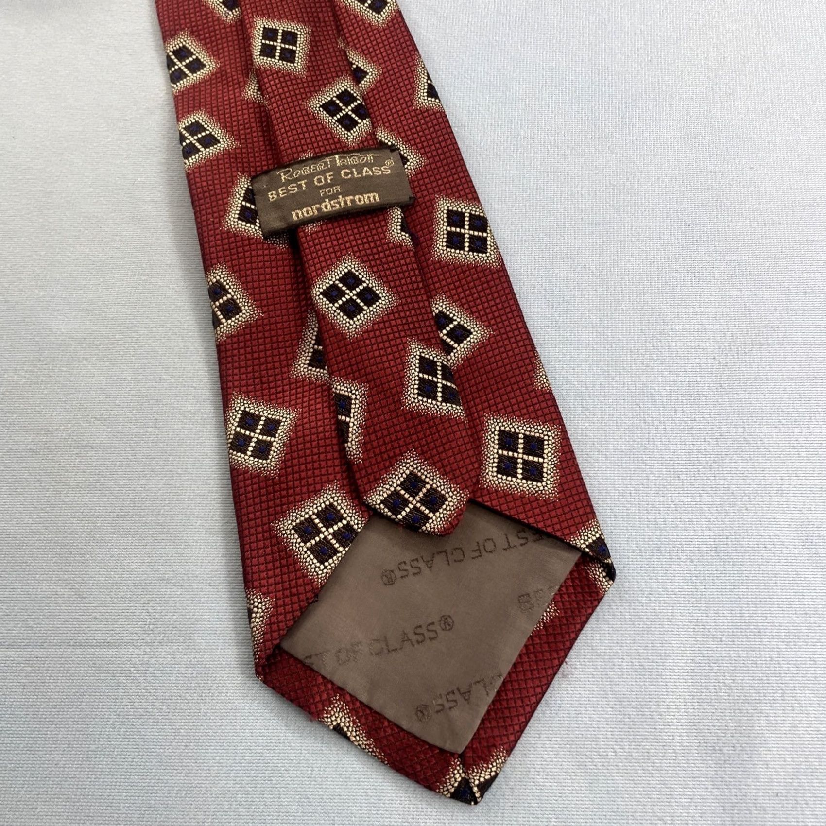 Robert Talbott VINTAGE Robert Talbott Best of Class tie Wove Deco Dot Window Neat Red Gray USA 4x58 Capsule Wide Necktie Size ONE SIZE - 6 Thumbnail