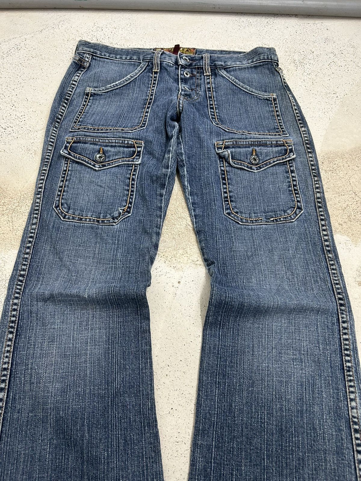 GOSTAR DE FUGA Vintage Puka Flare Carpenter Jean Double Pocket Utility Styl Size US 32 / EU 48 - 3 Thumbnail