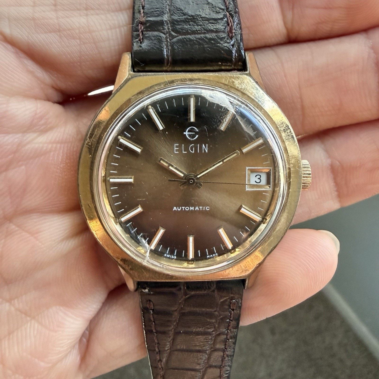 Elgin National Watch Company × Vintage Vintage Elgin Swiss Automatic Watch Brown Dial Gold Tone Size 34 - 7 Thumbnail