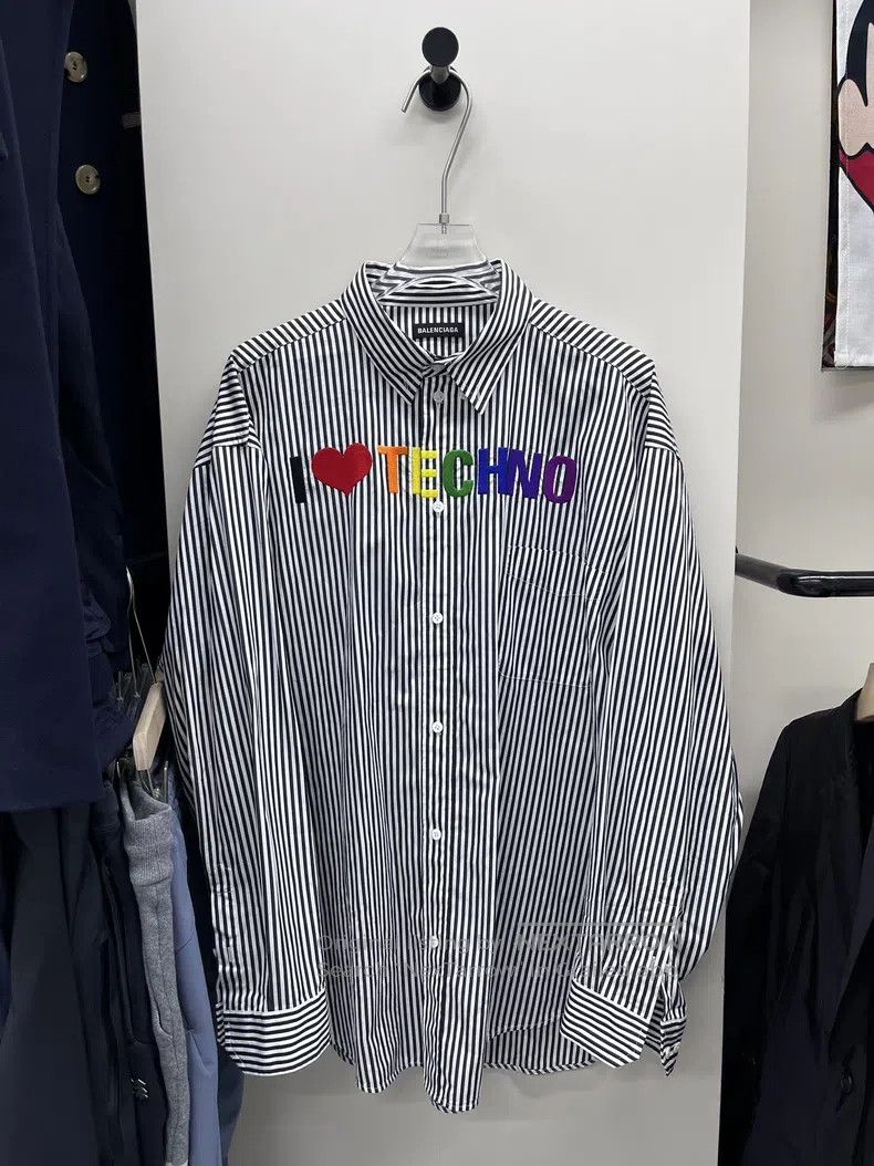 Balenciaga Balenciaga size 39 Embroidered 'In Love' Striped Shirt Jac Size US S / EU 44-46 / 1 - 1 Thumbnail