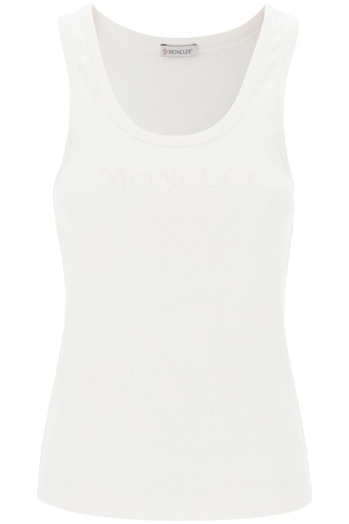 image of Moncler Sleeveless Ribbed Jersey Top in Natural, Women's (Size Small)