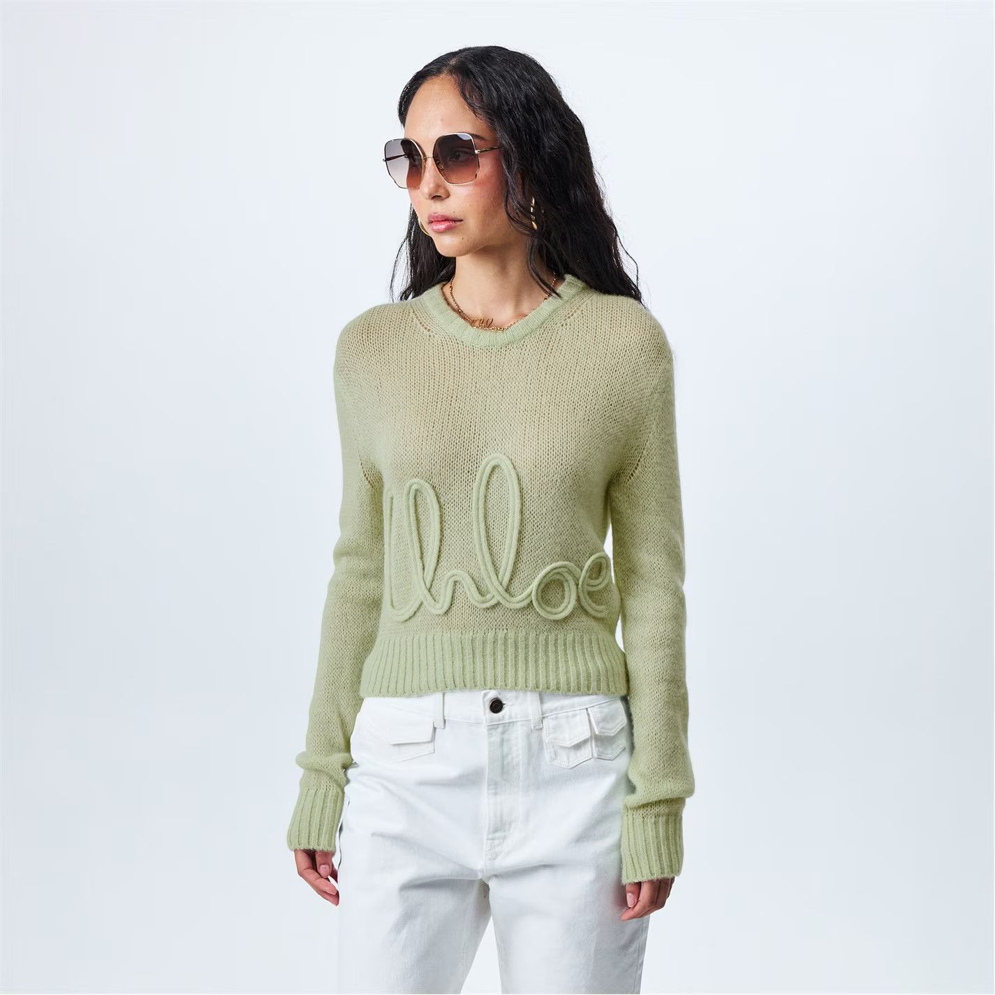 Chloe o1loc1c10226 Wool Knit Jumper in Gleam Green Size M / US 6-8 / IT 42-44 - 3 Thumbnail