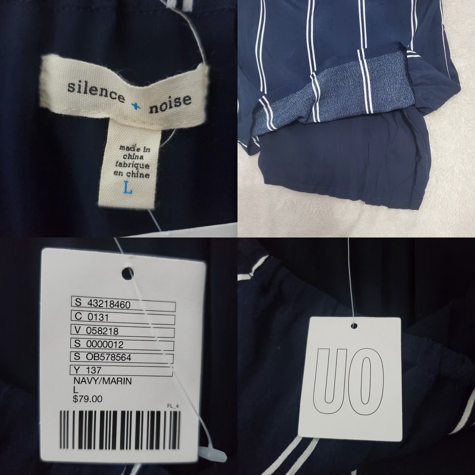 Urban Outfitters Urban Outfitters Silence + Noise Jumpsuit Women L Blue White Striped Strapless Wide Leg Romper Size 36" / US 14 / IT 50 - 9 Thumbnail
