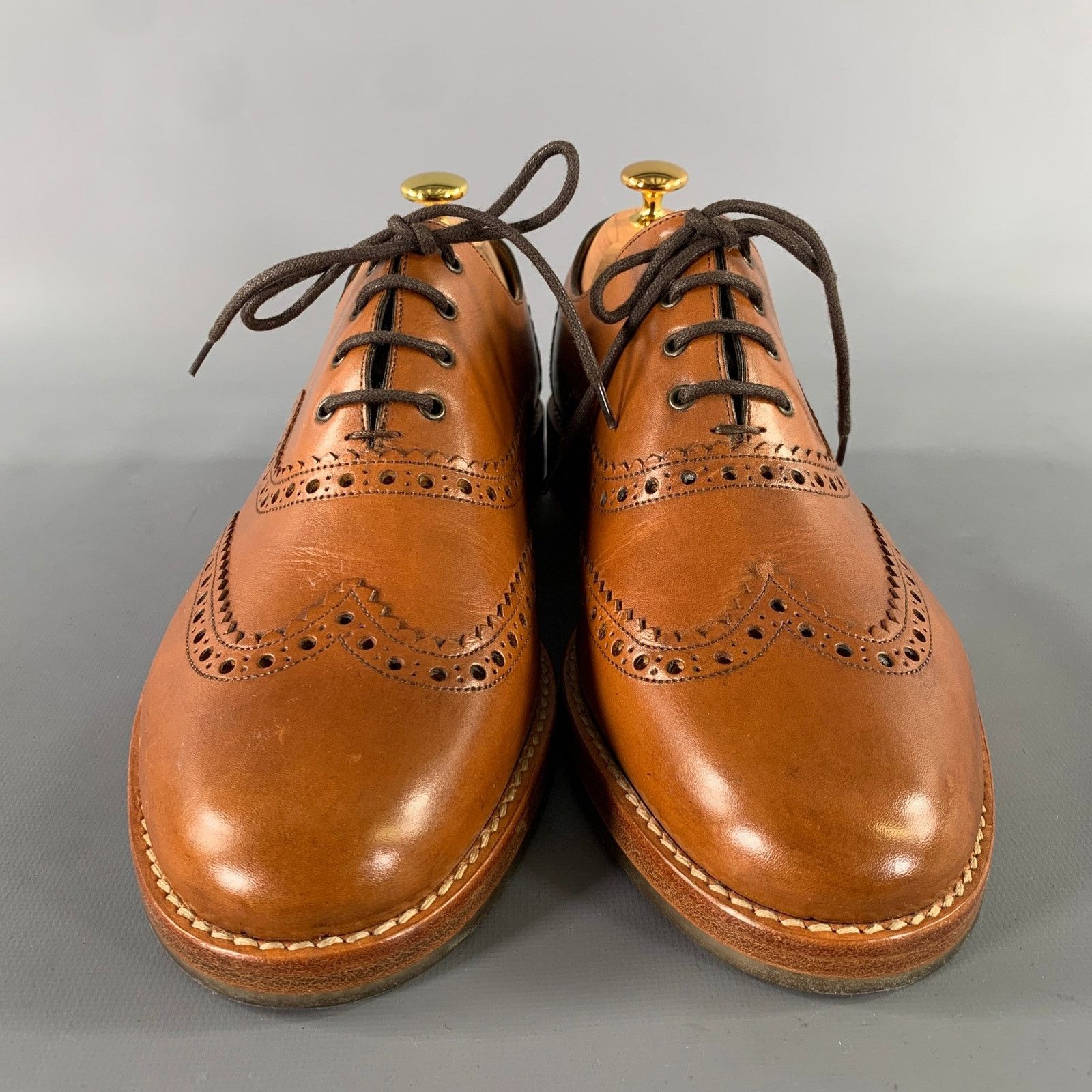 Marc Jacobs MARC JACOBS Sz 8 Brown Window Pane Leather Wingtip Lace Up Size US 8 / EU 41 - 4 Thumbnail