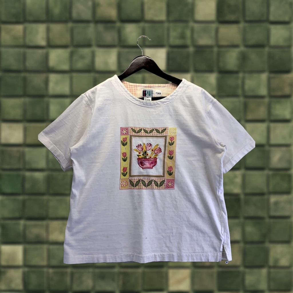 Vintage VINTAGE Bold Spirit Womens Floral Embroidered Graphic Print T-Shirt M White 1990s Mens Womens Boys Girls Size M / US 6-8 / IT 42-44 - 1 Thumbnail