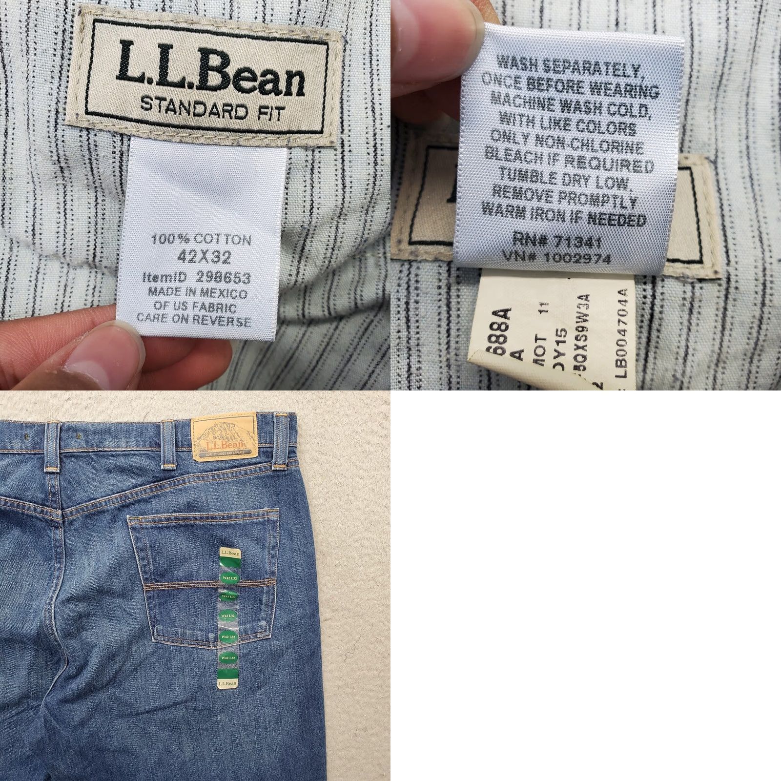 Vintage L.L. Bean Jeans: Mens 42/32 Blue Denim Straight Leg 5-Pocket Design Regular Fit Size 42 Size US 42 / EU 58 - 8 Thumbnail