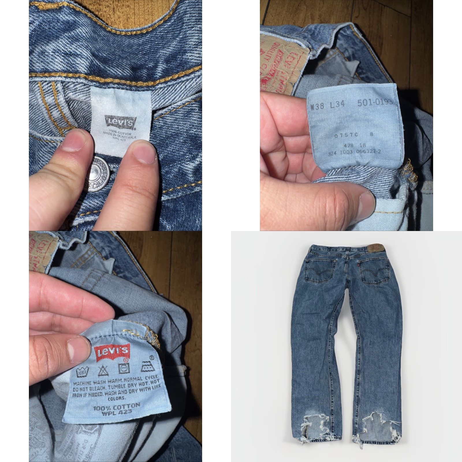 Levi's VINTAGE Levi’s 501 Jeans 36x33 Blue Distressed Button Fly Straight Leg Mens Size US 36 / EU 52 - 8 Thumbnail