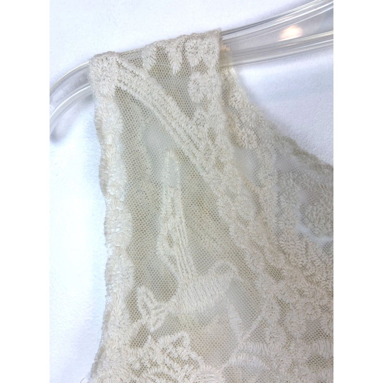 Vintage Ivory Sheer Embroidered Lace Tank Top Medium Womens Festival Boho Hippie Size S / US 4 / IT 40 - 3 Thumbnail