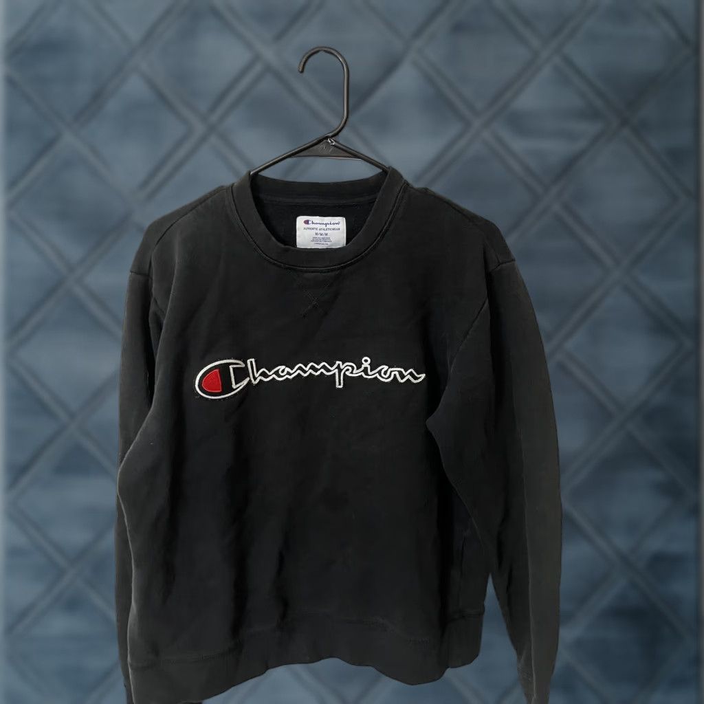 Champion Champion Mens Sweatshirt Medium Black Solid Crewneck Adult Logo Spellout Size US M / EU 48-50 / 2 - 1 Thumbnail