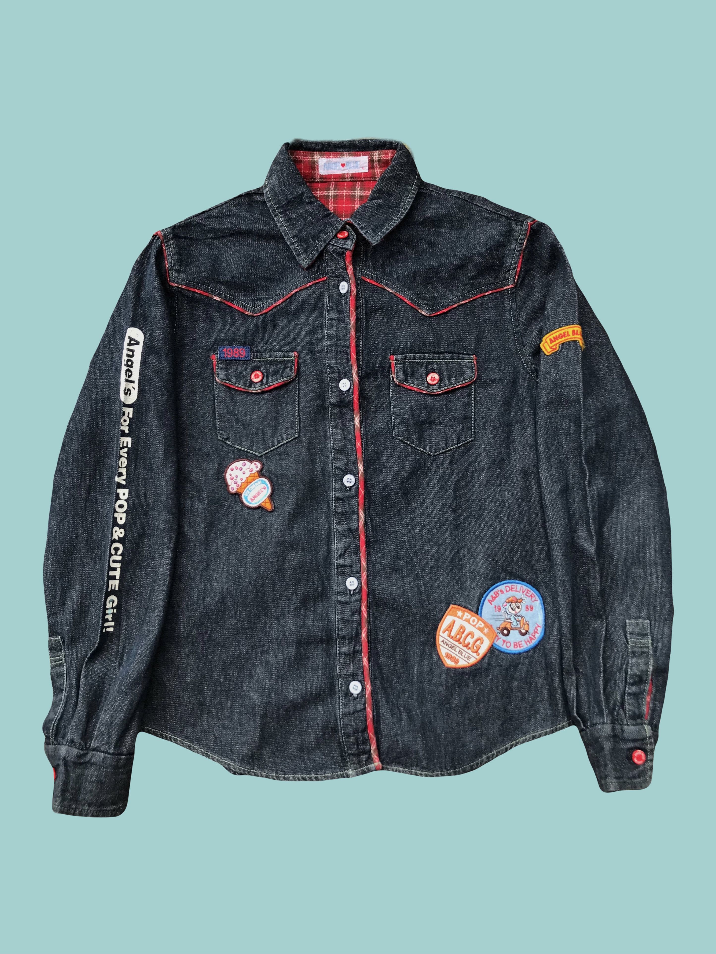 Angel Blue Patch Super Cute Long Sleeve Denim Shirt