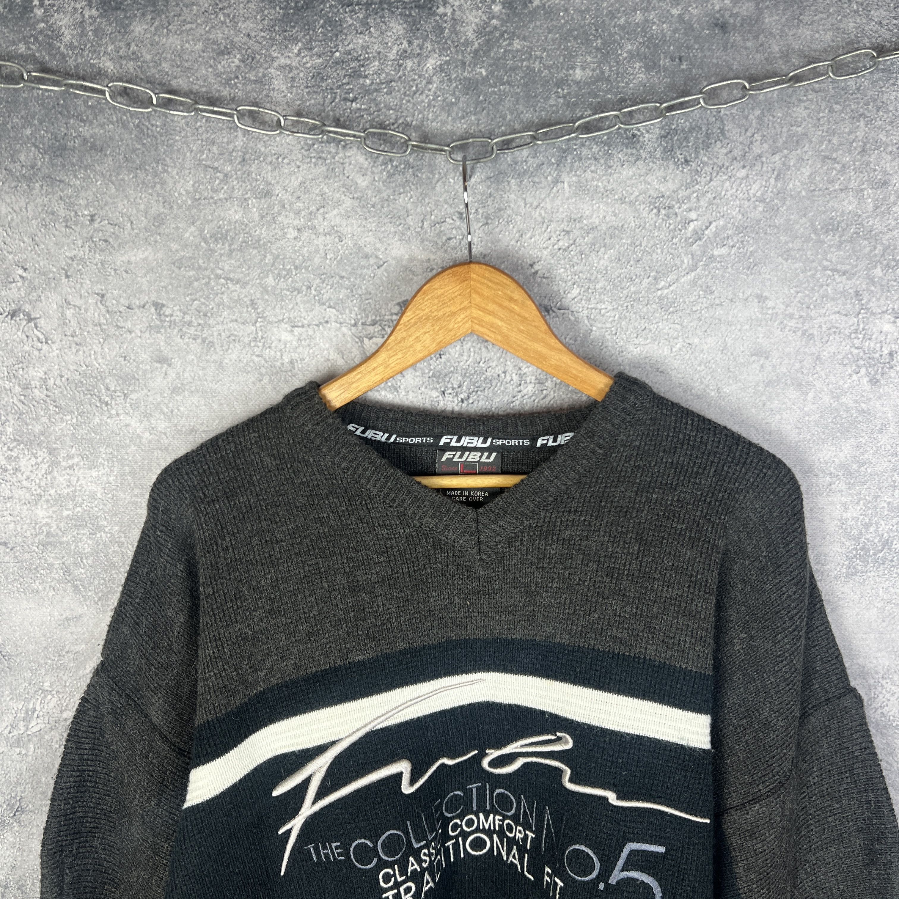 Fubu Fubu Sweater Men's Big Logo Size M Gray Long Sleeve Size US M / EU 48-50 / 2 - 2 Thumbnail