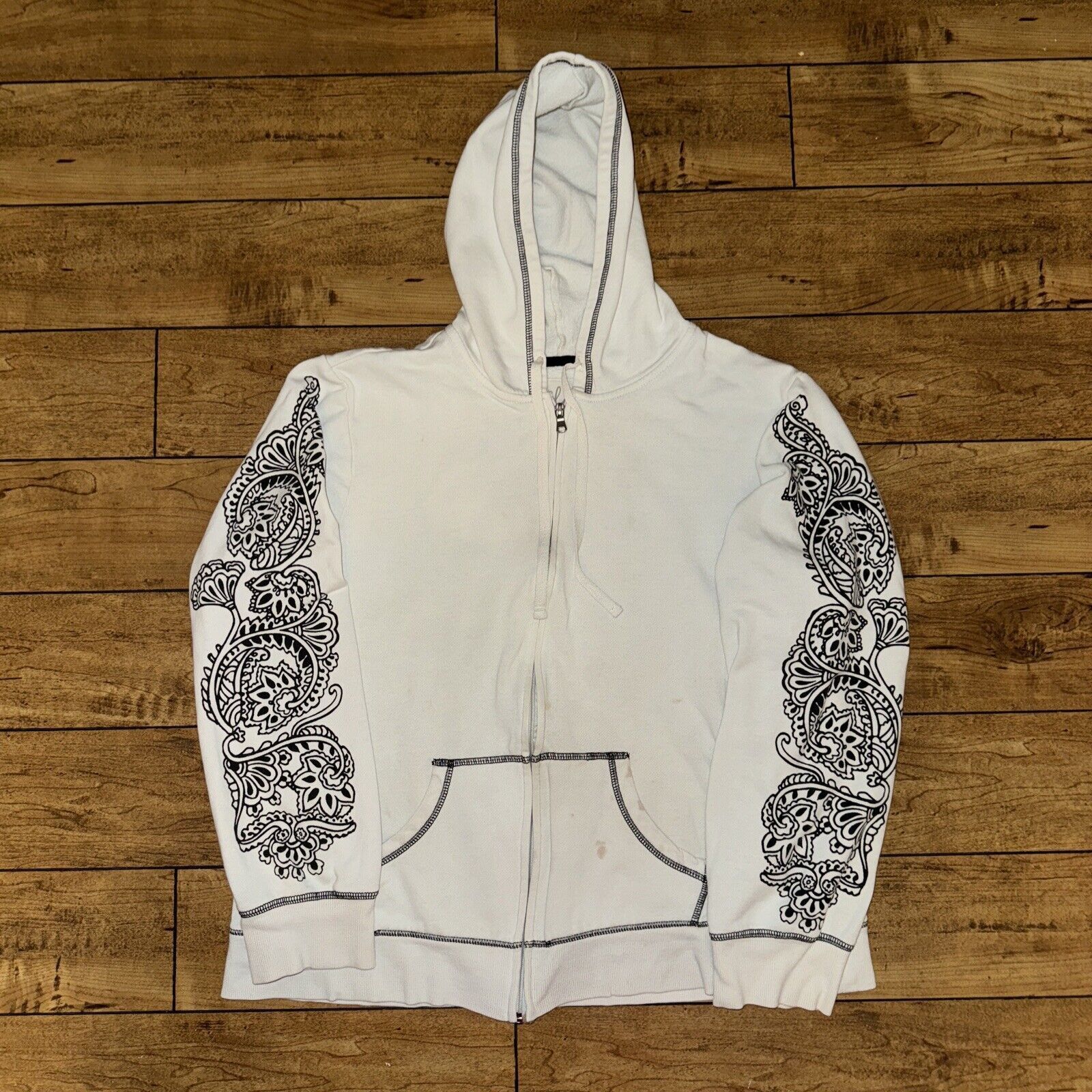 Japanese Brand × Vintage Made For Life Full Zip Up Hoodie White Paisley XL 22x24￼ Size XL / US 12-14 / IT 48-50 - 1 Thumbnail