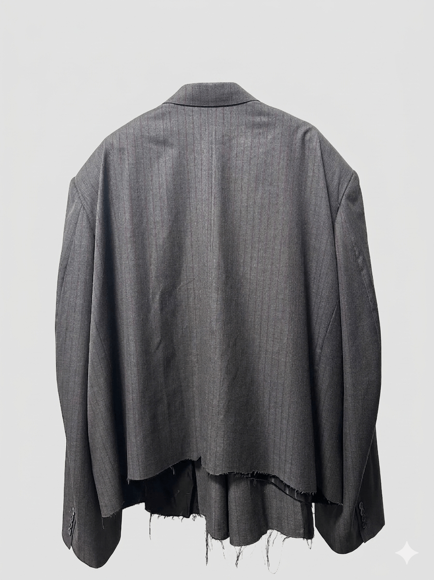 Balenciaga Balenciaga Oversized Distressed Pinstriped Wool Blazer Size 50S - 2 Thumbnail