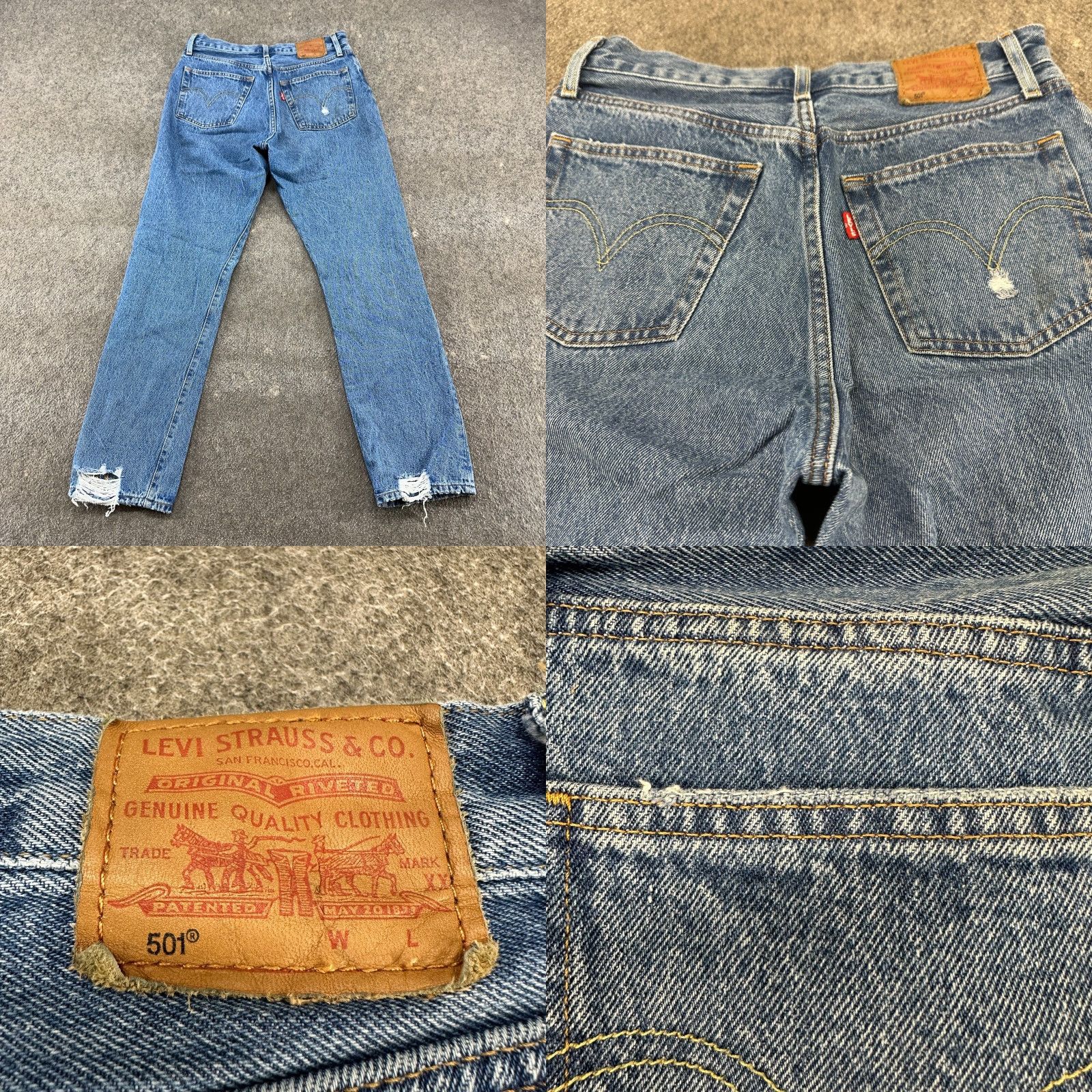 Levi's Levi's 501 Jeans Womens 29x30 Blue Light Distressed Regular Straight Denim 5-Pocket Cotton Regular Fit Vintage No Size 29" - 9 Thumbnail