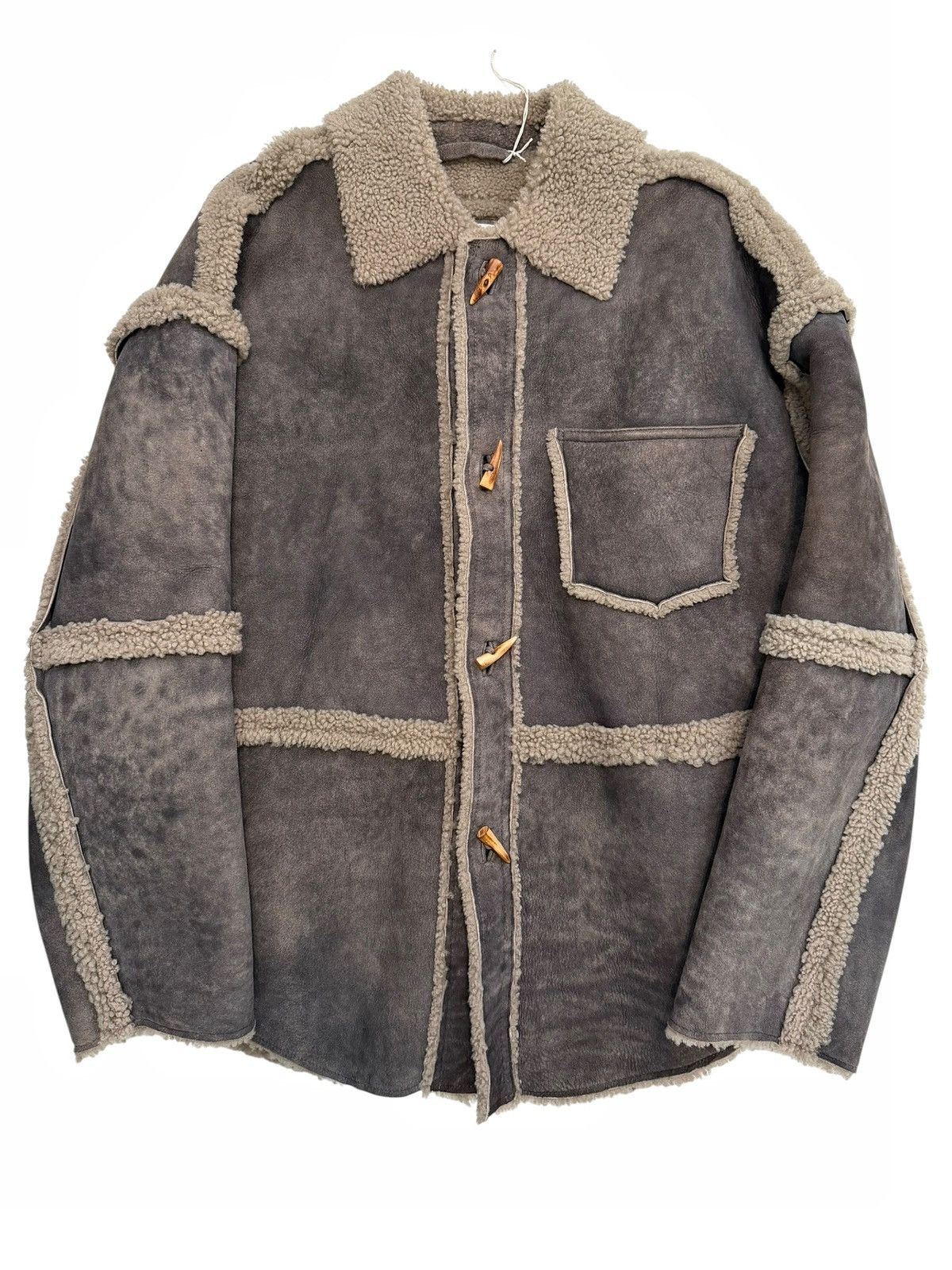 Acne Studios $3100 Gray Paneled French Lamb Shearling Jacket Size US S / EU 44-46 / 1 - 1 Thumbnail