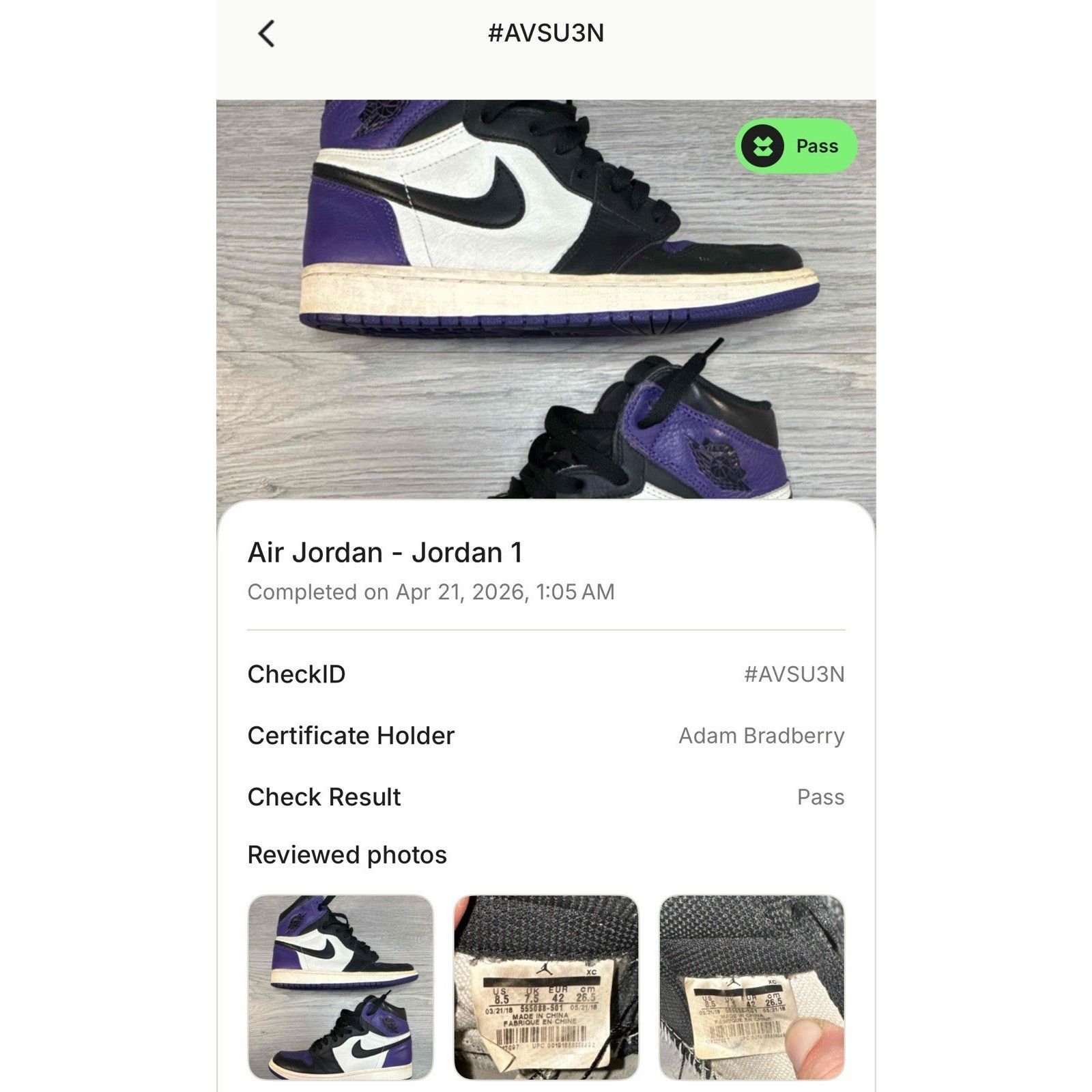 Jordan Brand Air Jordan 1 Retro OG High Court Purple - Size 8.5 Size US 8.5 / EU 41-42 - 8 Thumbnail