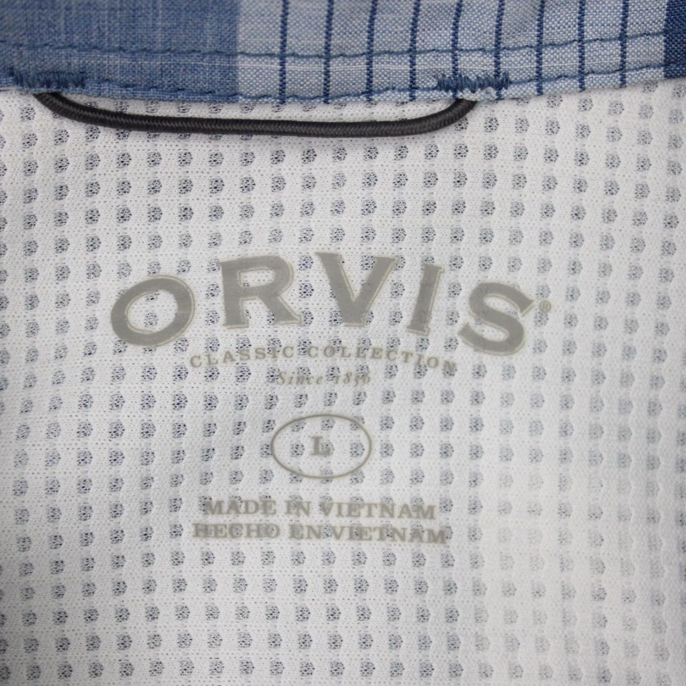 Orvis Orvis Button-Up Shirt Mens Large Blue/White Classic Collection Polyester S/S Plaid Casual Workwear Sportman Size US L / EU 52-54 / 3 - 7 Thumbnail