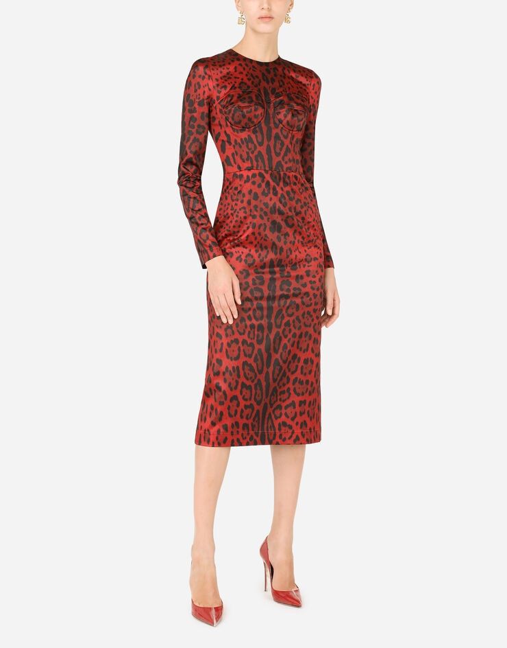 Dolce & Gabbana o1y0825 Leopard-Print Midi Dress in Red/Black Size S / US 4 / IT 40 - 6 Thumbnail